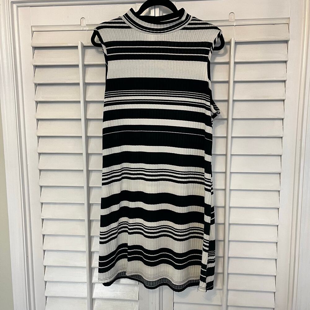 Ellen Weaver Black and White‎ Stripe Mock Neck Dress Size XL
